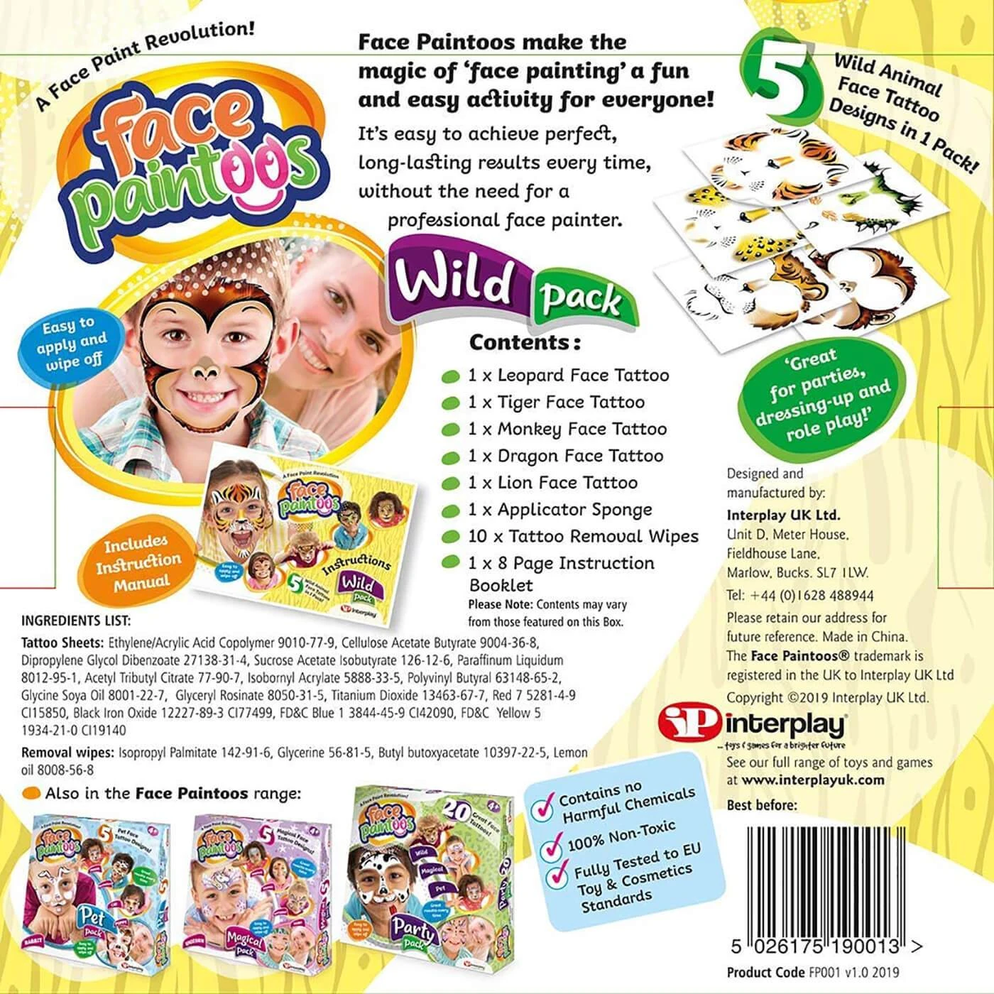 Face Paintoos Pack 5 Tattoos Designs Fancy Dress Fun Art 2 Face Paintoos Pack 5 Tattoos Designs Fancy Dress Fun Art - Image 2