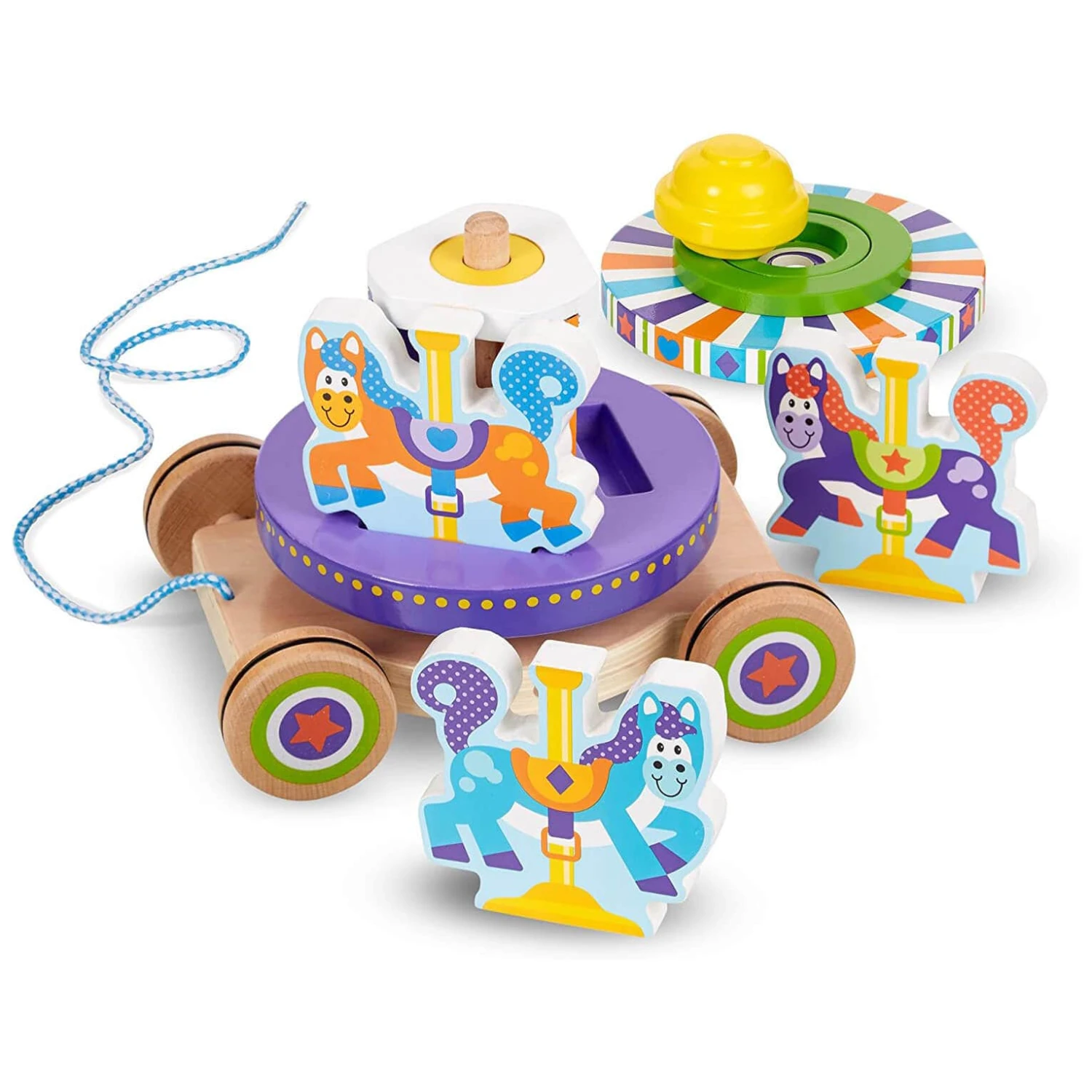 Carousel Pull Toy Wooden Horses Toddler Melissa & Doug 18m+ 2 Carousel Pull Toy Wooden Horses Toddler Melissa & Doug 18m+ - Image 2