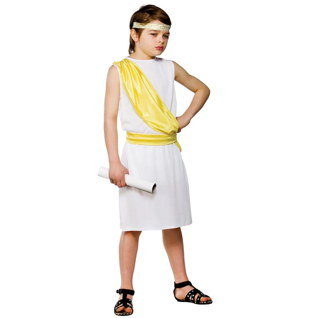 Boys Ancient Greek Yellow White Robe Halloween Costume 1 Boys Ancient Greek Yellow White Robe Halloween Costume