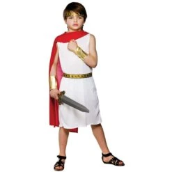 Boys Ancient Rome White Toga Red Cape Halloween Costume