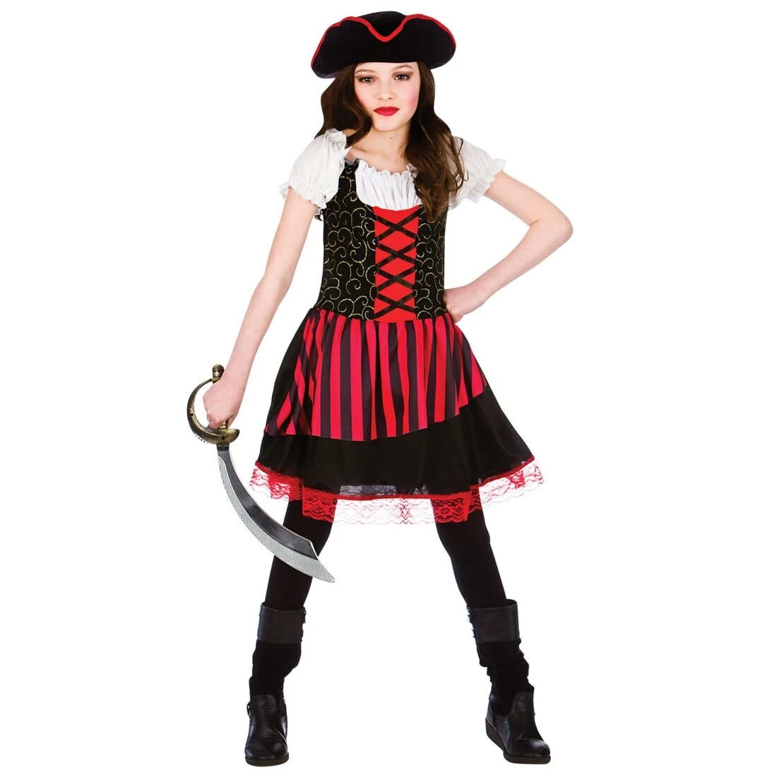 Girls Pretty Pirate Red Fancy Dress Halloween Costume 1 Girls Pretty Pirate Red Fancy Dress Halloween Costume