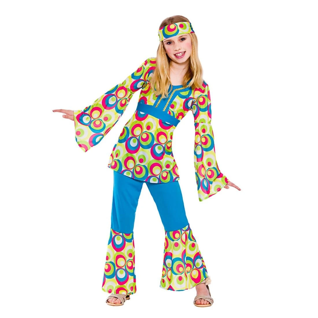 Girls Retro Hippie Girl Fancy Dress Halloween Costume 1 Girls Retro Hippie Girl Fancy Dress Halloween Costume